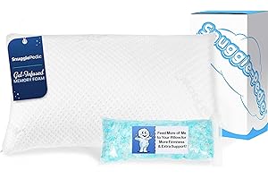 Snuggle-Pedic Gel Memory Foam Cooling Pillow Shredded Memory Foam Pillows for Side, Stomach & Back Sleepers - Keeps Shape - College Dorm Room Essentials for Girls and Guys - King