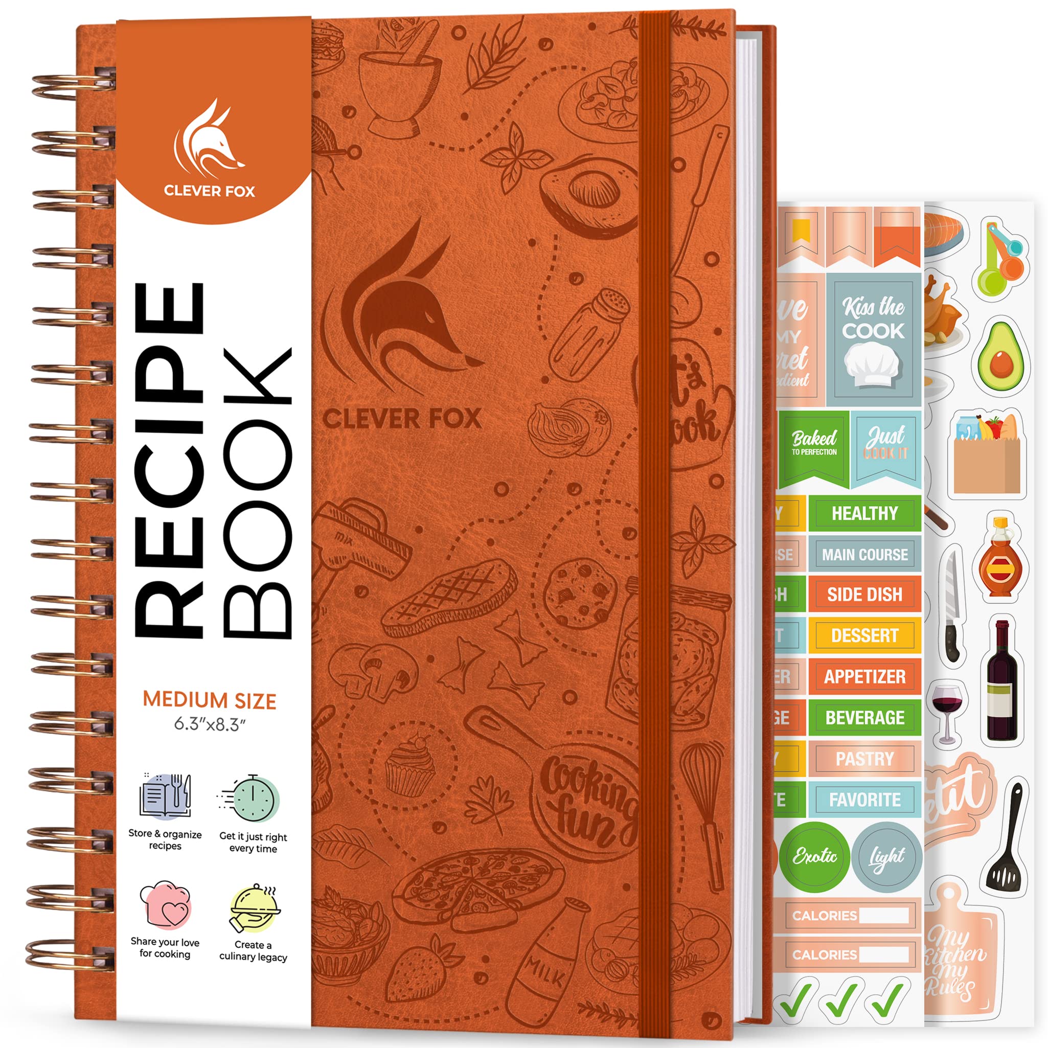 Clever Fox Recipe Book Spiral – Blank Family Cookbook – Empty Cooking Journal – Notebook Organizer to Write In Recipes – Medium (Orange)