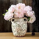 Enra Vintage vase,7.8 Inch Green and Beige Ceramic Decorative Flower vase, Chinoiserie Floral Vase,Large Rustic Vases for Home Decors, Living Room, Bookshelf, Office