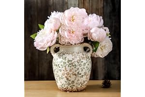 Enra Vintage vase,7.8 Inch Green and Beige Ceramic Decorative Flower vase, Chinoiserie Floral Vase,Large Rustic Vases for Home Decors, Living Room, Bookshelf, Office