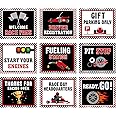 Blulu 9 Pcs Racing Car Party Decoration Racing Race Sign Black Laminated Sign Car Theme Party Supplies Paper Cutouts with 40 Glue Point