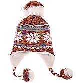 Dosoni Winter Hats for Women Knit Beanie Soft Warm Fleece Lined Long Ear Straps Snow Ski Cap with Pompom