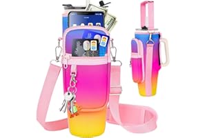 LEFOR·Z Water Bottle Carrier Bag with Phone Pocket Compatible with Stanley/Meoky 40 oz Tumbler with Handle,Water Bottle Holder Pouch with Adjustable Strap Compatible with Stanley Cup Accessories