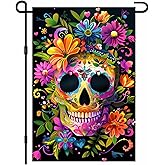 BlissYard Colorful Sugar Skull Day of the Dead Garden Flag 12x18 Inch Double Sided Floral Dia de los Muertos Garden Flag Vibrant Halloween Yard Decor Home Patio Seasonal Sign
