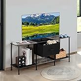 Vrisa TV Stand for 50/55 inch Television Entertainment Center with Storage Fabric Cabinet and Shelves Modern TV Console for Living Room Bedroom, Black+Grey
