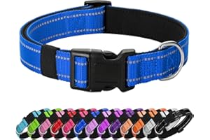 PenSeepet Reflective Dog Collar Padded with Soft Neoprene Breathable Quick Release Basic Dog Collars for Medium Dogs Blue Boy Girl