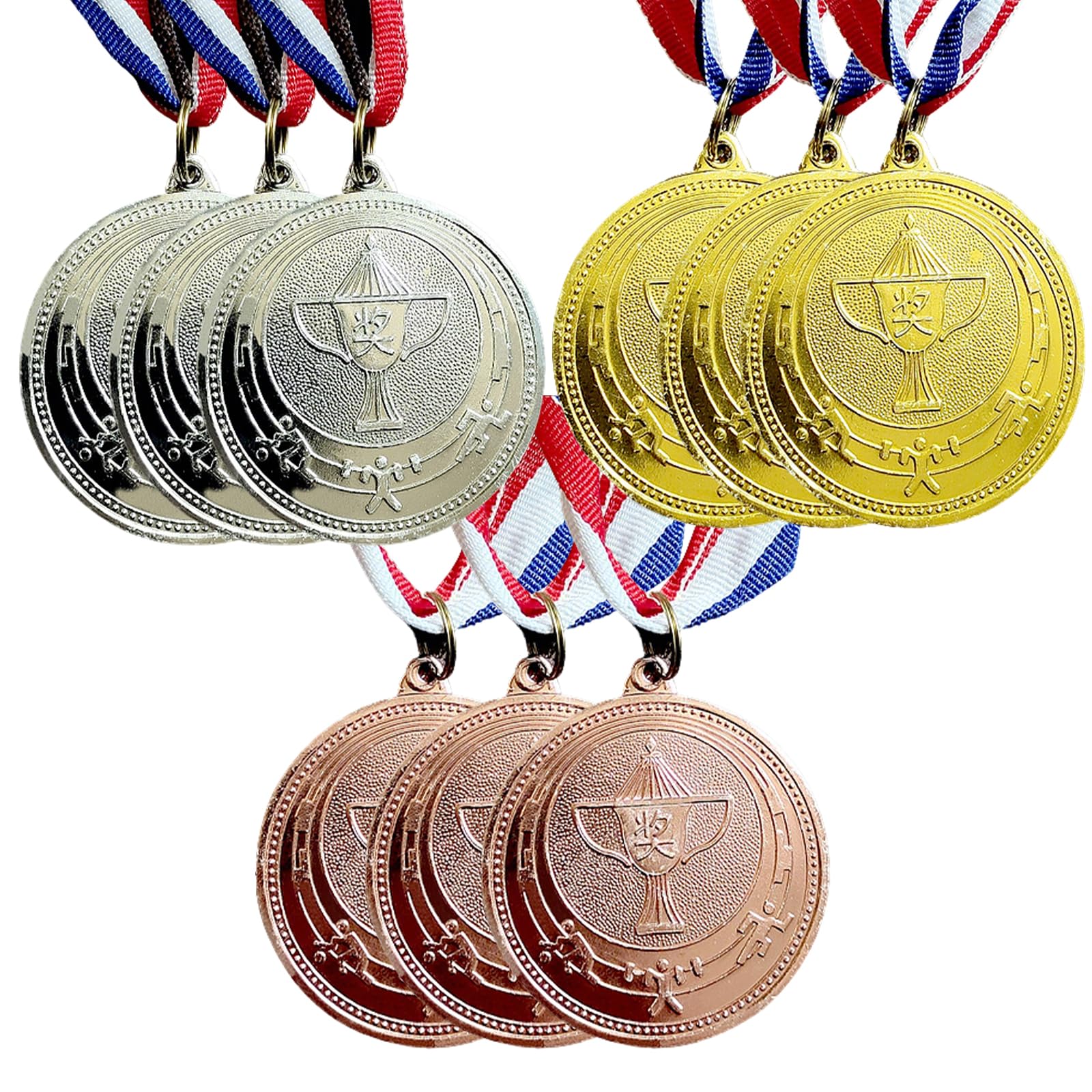 Eterspr 9 Pieces Gold Silver Bronze Medals Metal Medals for Competition Party Decorations Olympic Style