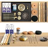 GAIORD 29 Pc Brass Incense Burner Kit for Powder Stick Cone Coil (Glod) | Supports powder stick cone and coil incense with molds tools tray and mat for yoga meditation tea rooms and home