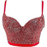 Women's Bustier Crop Top Mesh Corset Top Push up Rhinestone Diamond Bra Club Party Vest