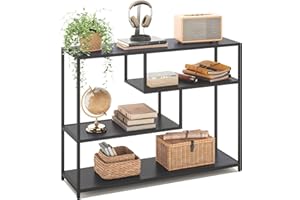 LINSY HOME Console Table, 4-Tier Sofa Tables for Entryway, Narrow Tables with Open Storage Shelves, 39.3” Console Tables for Entryway, Hallway, Sofa, Couch, Living Room, Bar, Kitchen, Black