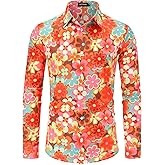 70s Outfits for Men Long Sleeve Casual Button Down 70s Disco Retro Paisley Shirt 70s Floral Vintage Hip Hop Shirts