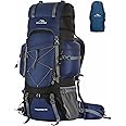 TRAWOC PEAKPRO 75L Travel Backpack for Hiking Trekking Bag Camping Rucksack with Laptop Compartment,Shoe Compartment -Blue