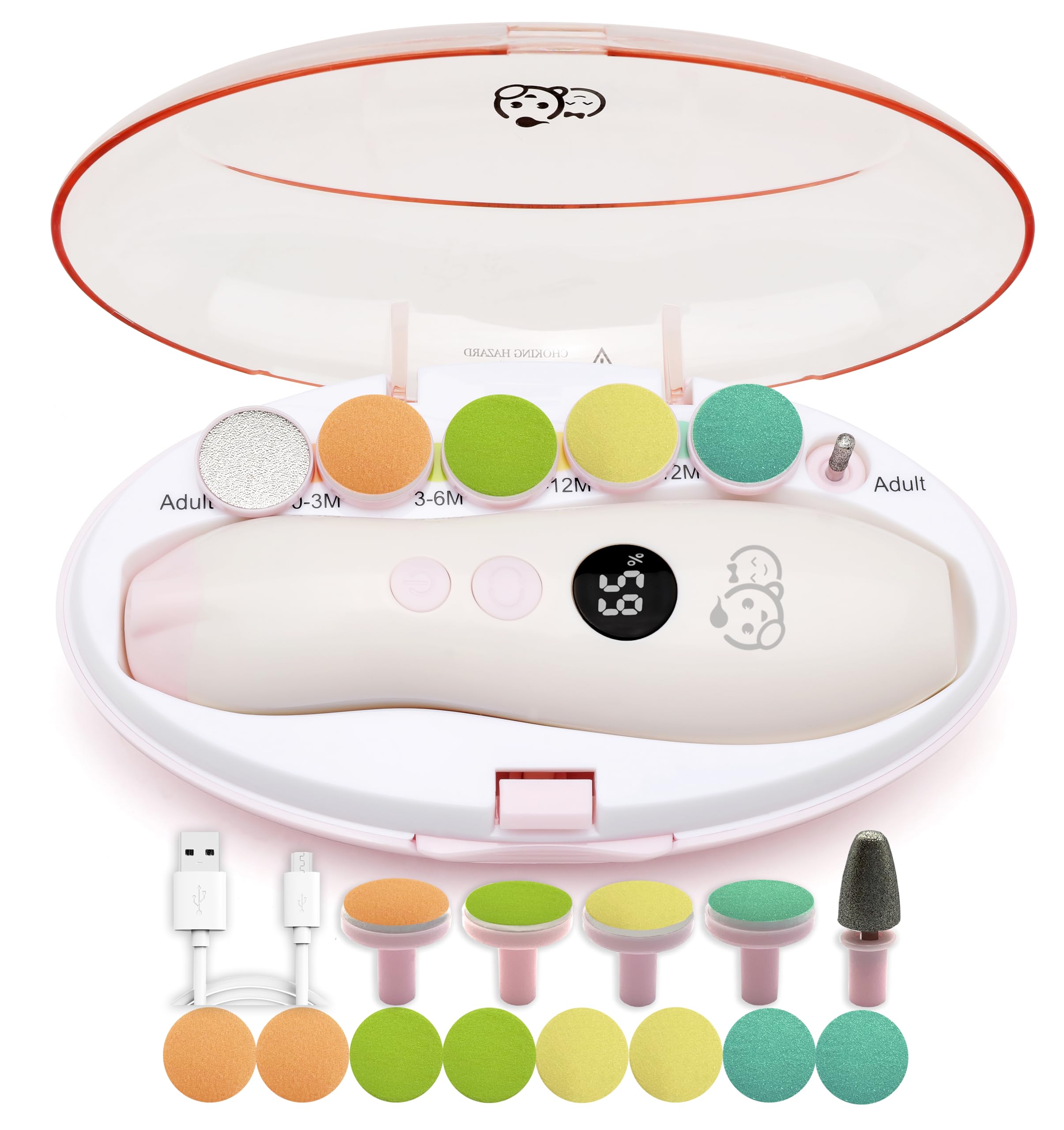 Rechargeable Baby Nail Trimmer 22 in 1, Safe Electric Baby Nail File, Extra 13 Replacements, Baby Nail Kit, Nail Clippers, Newborn Toddler Toes Nails, Trim Polish (Rechargeable, WhitePink)