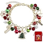 Christmas Bracelets for Women Christmas Jewelry for Women Xmas Charms Jingle Bells Snowflake Tree Charms Xmas Party Costume Accessories Gift with Adjustable Alloy Drop Christma Stocking Stuffers