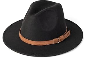 Vim Tree Unisex Wide Brim Felt Fedora Hats Men Women Panama Trilby Hat with Band Black L (Head Circumference 22.8"-23.6")
