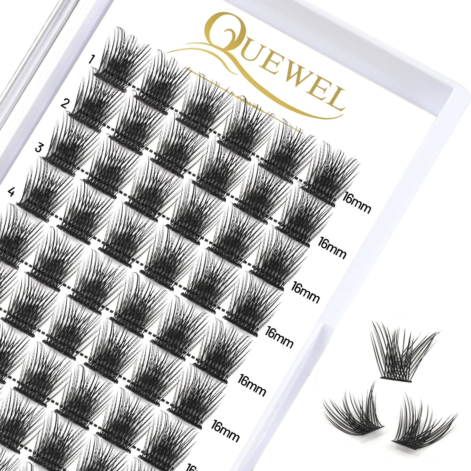 QUEWEL Individual Eyelashes 72 Pcs DIY Cluster Lashes D Curl 16mm Mega Matte Eyelash Clusters Volume False Lashes Soft & Light For Home Use(Volume-DH-D-16mm) — image 1