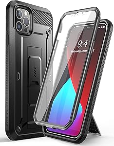 SupCase Unicorn Beetle Pro Series Case for iPhone 12 Pro Max (2020 Release) 6.7 Inch, Built-in Screen Protector Full-Body Rugged Holster Case(Black)