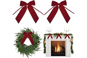 AIMUDI Red Velvet Bows 7" Premade Velvet Bows Christmas Bows for Gift Wrapping, Christmas Trees, Holiday Crafts, Wreaths, Garlands, Staircase, Home Outdoor Decor Winter Christmas Decorations, 2 PCs