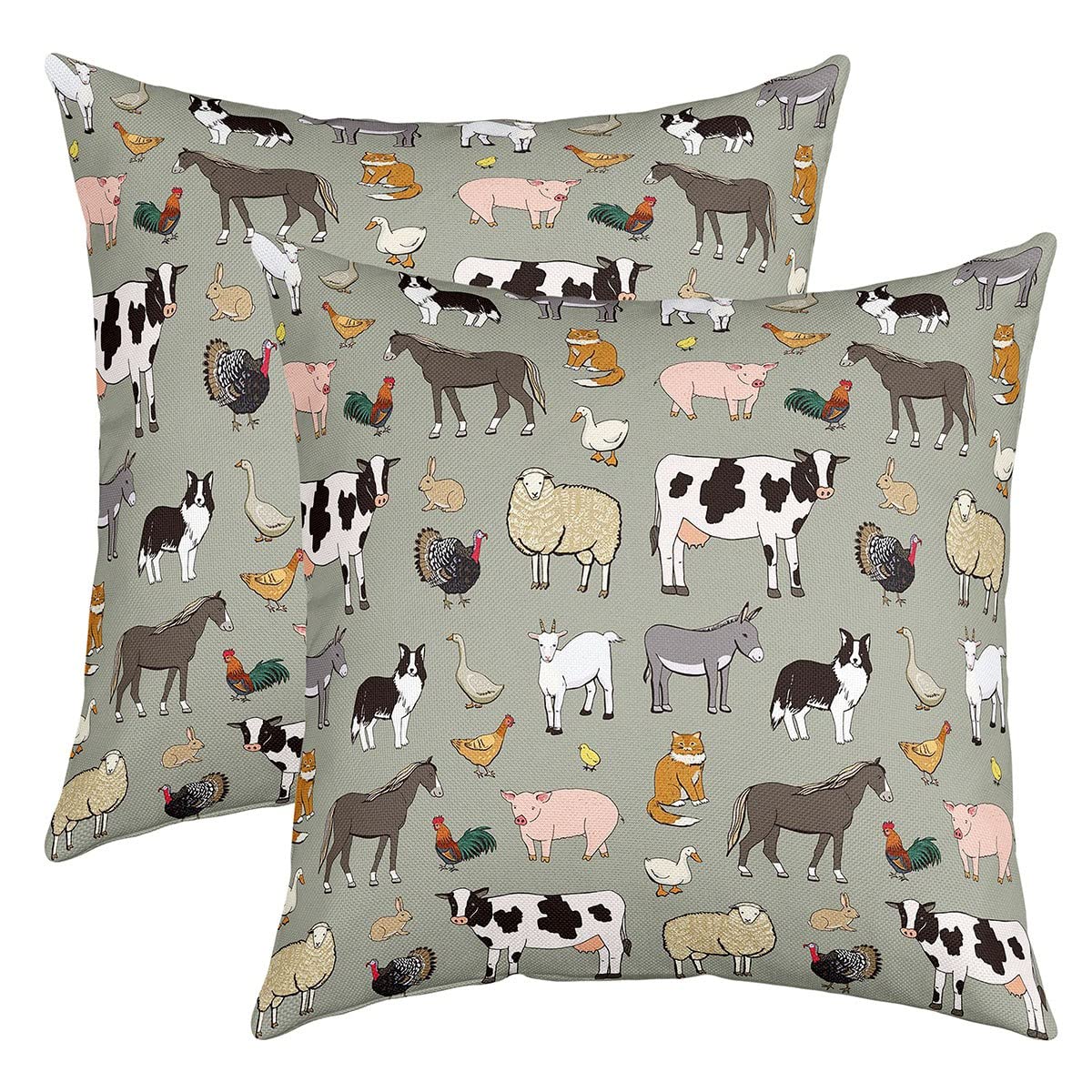 Loussiesd Farm Animal Throw Pillow Covers 16"x16" Set of Cute Milk Cow Horse Rabbit Chicken Soft B Cushion Covers for for Sofa Farm Nursery Colorful Decorative Pillowcases Outdoor Pillows Covers
