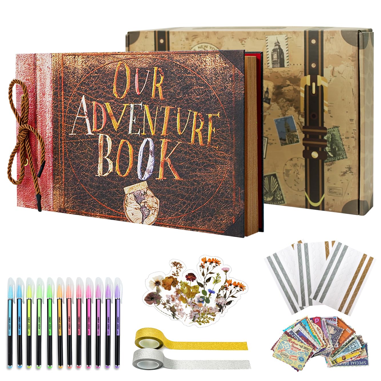 Vienrose Our Adventure Book Scrapbooks Album Up Movie Scrap Photo Book Embossed Words with Luxury DIY Kit Memory Travel Journal Valentine's Day Gifts for Couples Men Boyfriend Girlfriend, 40 Pages