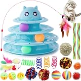 Suhaco 21 Pack Cat Toys Indoor Interactive Kitten Track Ball Toy Set Blue