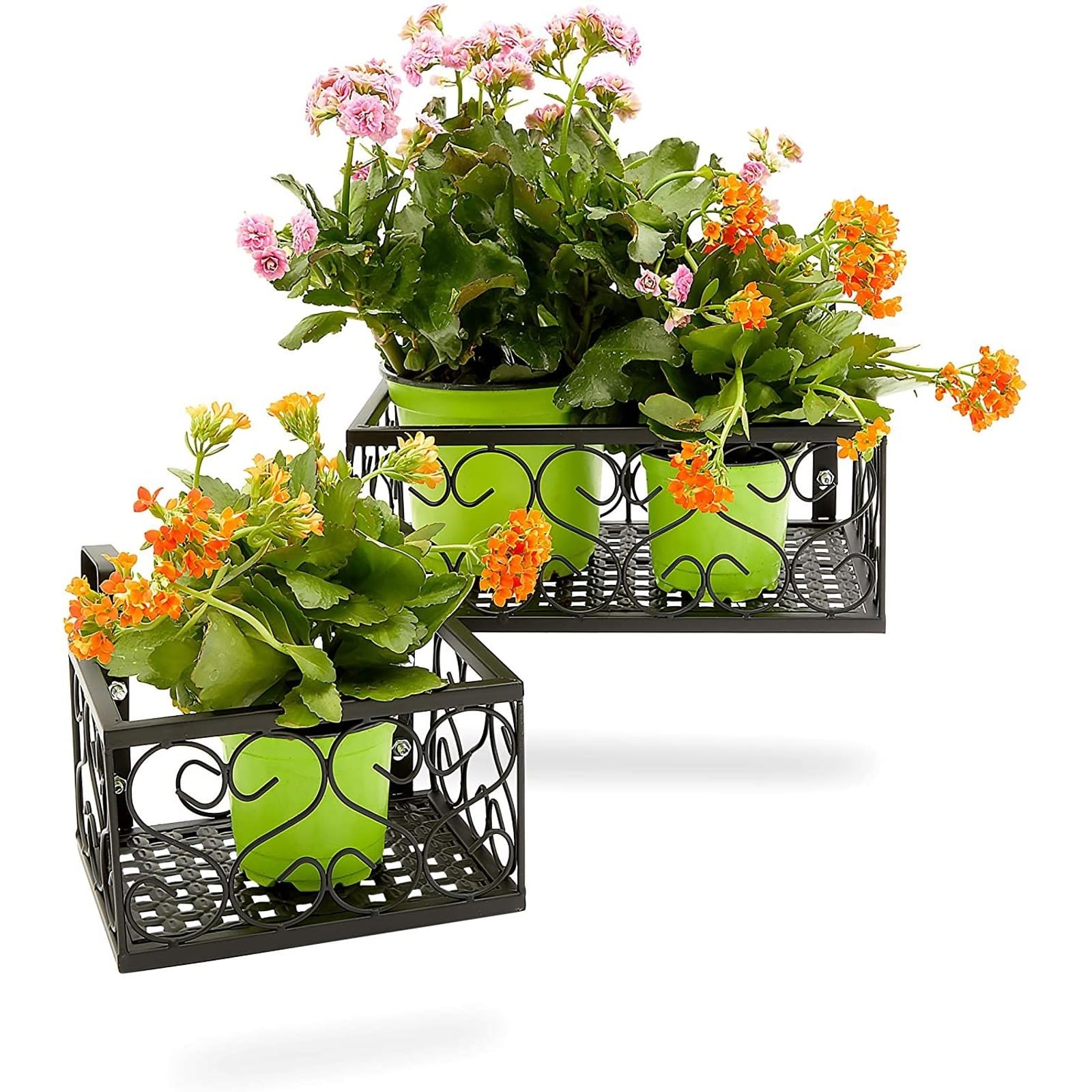 Farmlyn Creek Black Metal Hanging Planters, 2-Pack of Railing Planters for Balcony, Fence, 2 Sizes