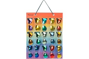 PACMAXI Sunglasses Storage Organizer, Wall Pocket Mounted by Sunglasses, Hanging Eyeglasses Storage Holder, Eyewear Display. (colorful+blue haze, 15 Slot)