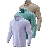 3 Pack: Dry Fit Long Sleeve Polo Shirts for Men, Athletic Collared Golf T-Shirts Performance Tops