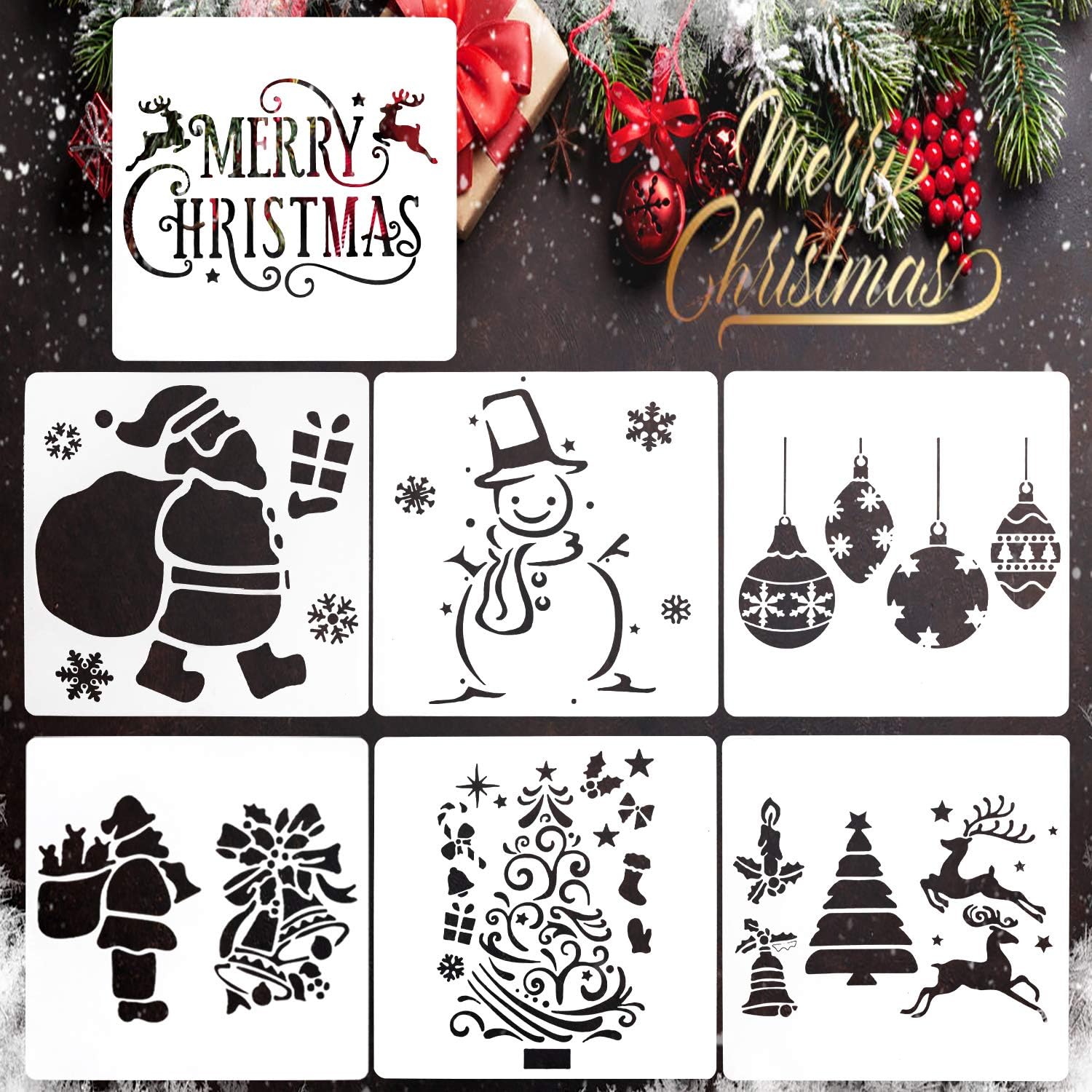 Kerst stencil, Kerst raam stencils, Kerst sjablonen Herbruikbare 7 PC's