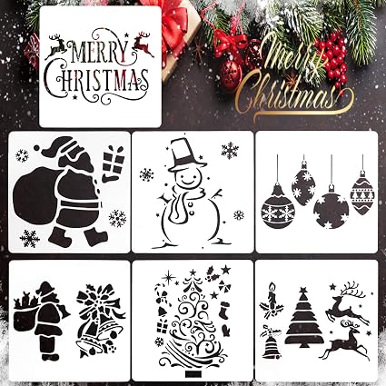 21 Stencil Natalizi In Plastica Riutilizzabili - Renne, Babbo Natale, Albero - Varie Misure