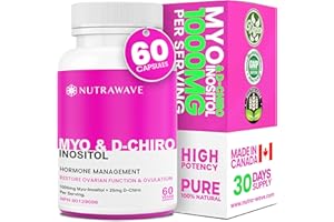 Nutrawave PURE HIGHEST POTENCY 1000mg per serving Myo-Inositol D-Chiro Inositol 40:1 (2 capsules per serving), PCOS Managemen