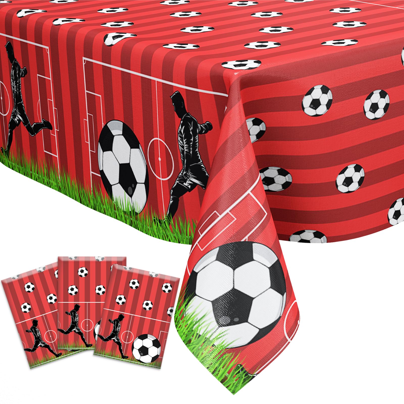 Funmemoir 3 Pack Football Tablecloth Red Football Party Decorations Table Cloth Disposable Football Rectangle Table Cover 51x108 Inch for Football Events Football Theme Birthday Decorations