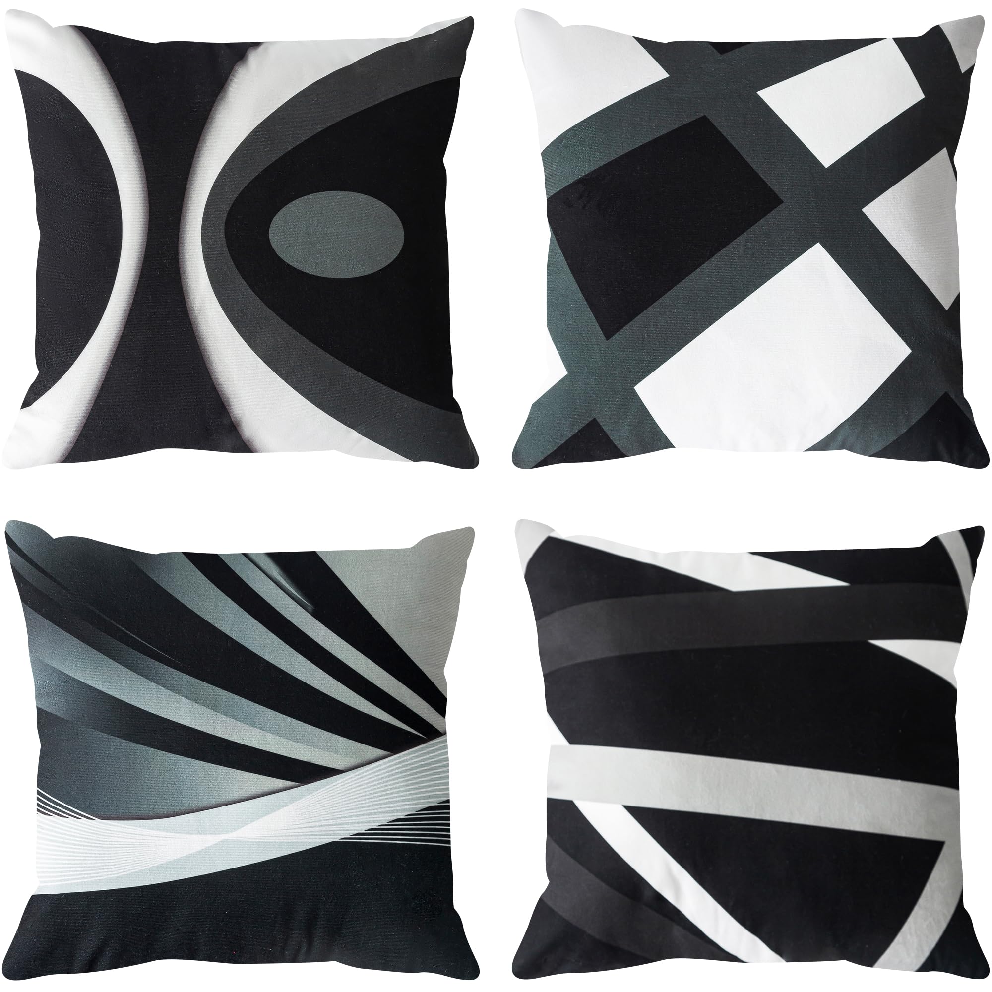 YUMYDG Set of 4 Cushion Covers 45 x 45cm Modern Abstract Grey Stripes Gray White Acrylic Bold Decorative Pillow Cases Home Decor Square Cushion Cover 18x18 Inches