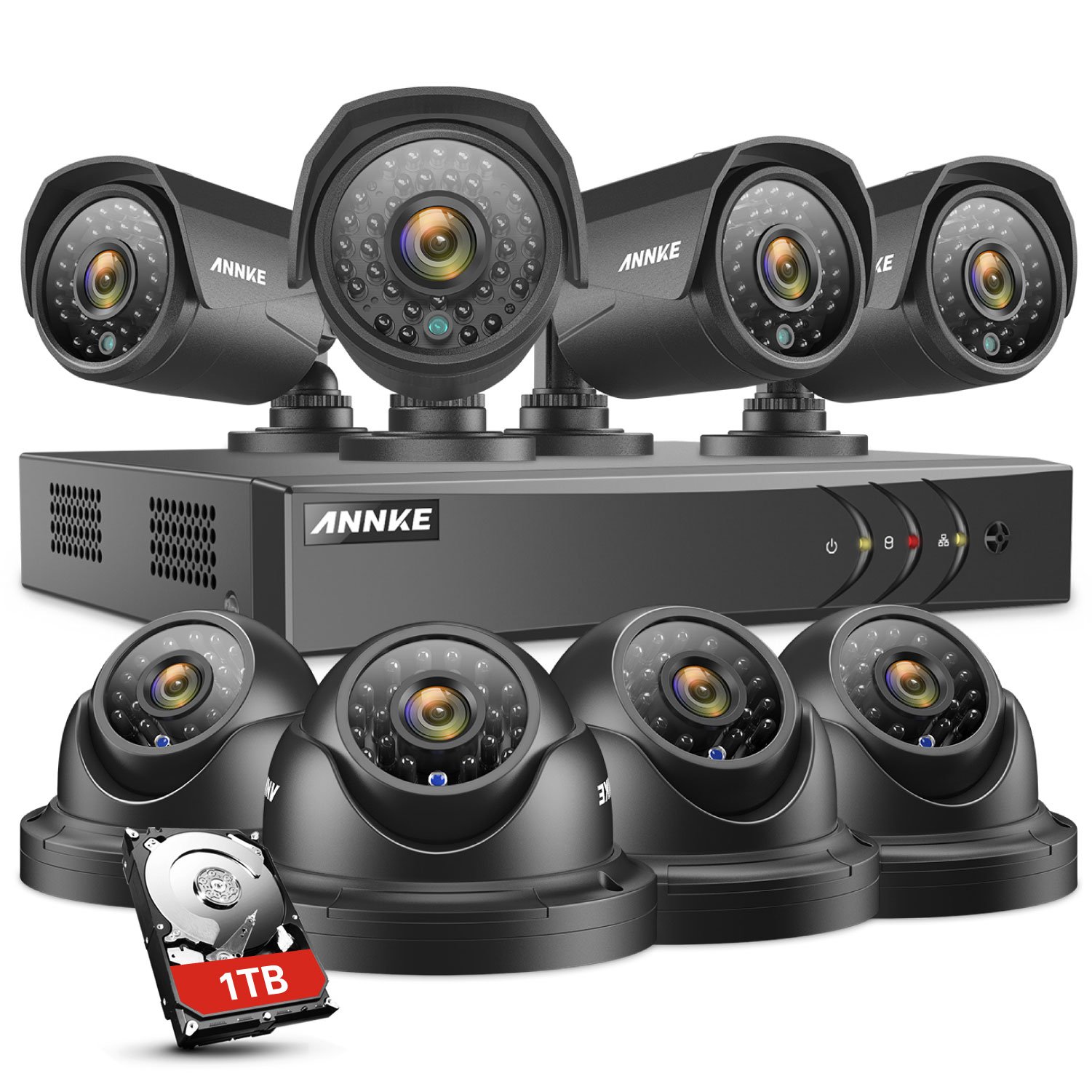 ANNKE 8CH Wired Security Camera System Outdoor, H.265+ Surveillance DVR Recorder with 8 x 1080p