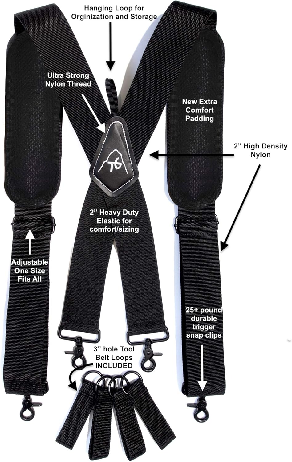 Tool Belt Suspenders- Heavy Duty Work Suspenders for Men, Tool Harness, Adjustable, Comfortable and Padded -Includes- Tool Belt Loops and Strong Trigger Snap Clips, ToolsGold: Clothing