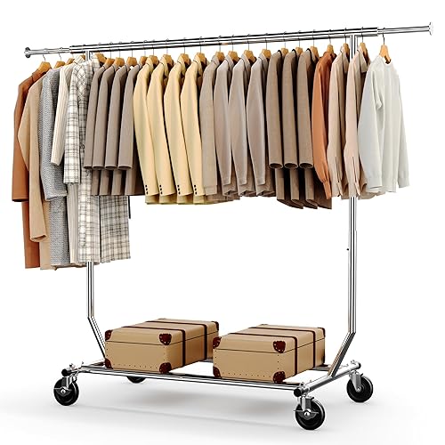 HOKEEPER Clothes Rack with Lockable Wheels Height Adjustable Clothing ...