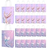 Kiooaci 24 Pcs Mermaid Party Favor Bags, Mermaid Paper Gift Goodie Treat Candy Bags with Handles for Kids' Birthday Themed Party Supplies