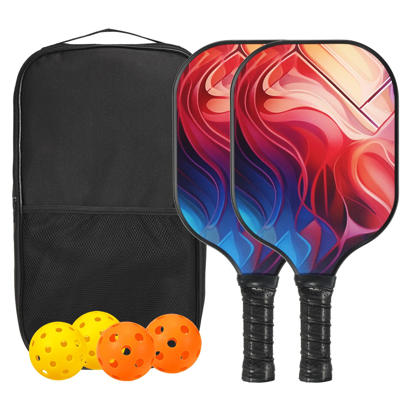 PATIKIL Pickleball Paddles Set, USAPA Approved Fiberglass Surface Pickleball Rackets with Overgrip, 2 Paddles, 4 Pickleballs,1 Carry Bag for Men Women, Flame Blue Red