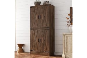 Unikito 71" Farmhouse Kitchen Pantry Storage Cabinet with Barn Doors, Adjustable Shelves & Drawer Organizer, Versatile Tall Storage Cupboard for Dining Room, Bathroom, Utility Room, Weathered Brown