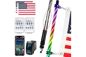 XXK WK2 3FT New LED Whip Lights (2PCS), High Continuity RGB LEDs Never-Break All-Metal Tube, 2xRemoters + 2xFlags + 1xSwitch, Light Whip for UTV ATV RZR Off Road Truck Buggy Can-Am
