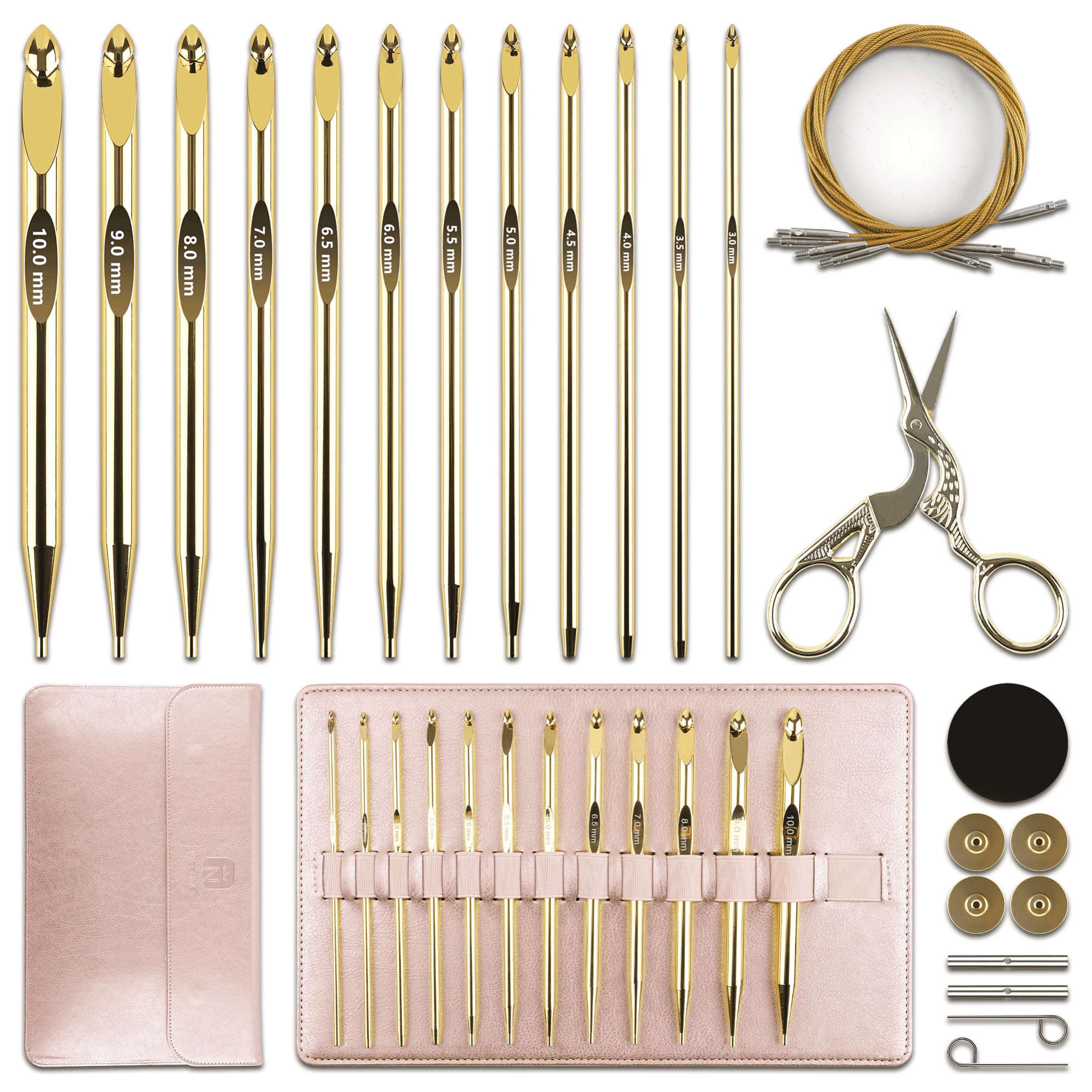 Photo 1 of 27Pc Gold Plated Tunisian Crochet Hooks Set 3mm-10mm, Interchangeable Aluminum Crochet Hook with Cable, Long Crochet Hooks for Tunisian Crochet, Versatile Crochet Hook Set for Craft Enthusiasts