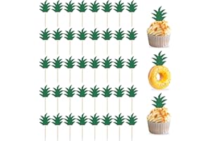KESOTE 48PCS Pineapple Cupcake Donut Cake Toppers, Pineapple Cute Cupcake Picks for Summer Tropical Hawaiian Party Cake Decorations