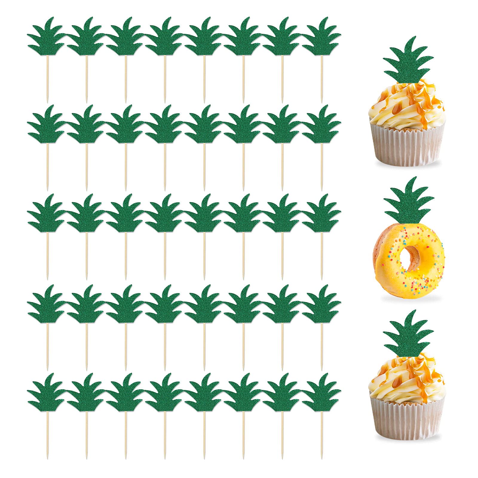 Photo 1 of 48PCS Pineapple Cupcake Donut Cake Toppers, Pineapple Cute Cupcake Picks for Summer Tropical Hawaiian Party Cake Decorations