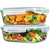 Vtopmart 2Pack 2260ml/ 76.4oz Extra Large Glass Container Food Storage with Lids, Meal Prep Container Set with Snap Airtight