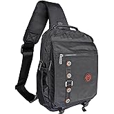 Kawei Knight Large Sling Bag Laptop Backpack Cross Body Messenger Bag Shoulder Travel Rucksack (C- Black)
