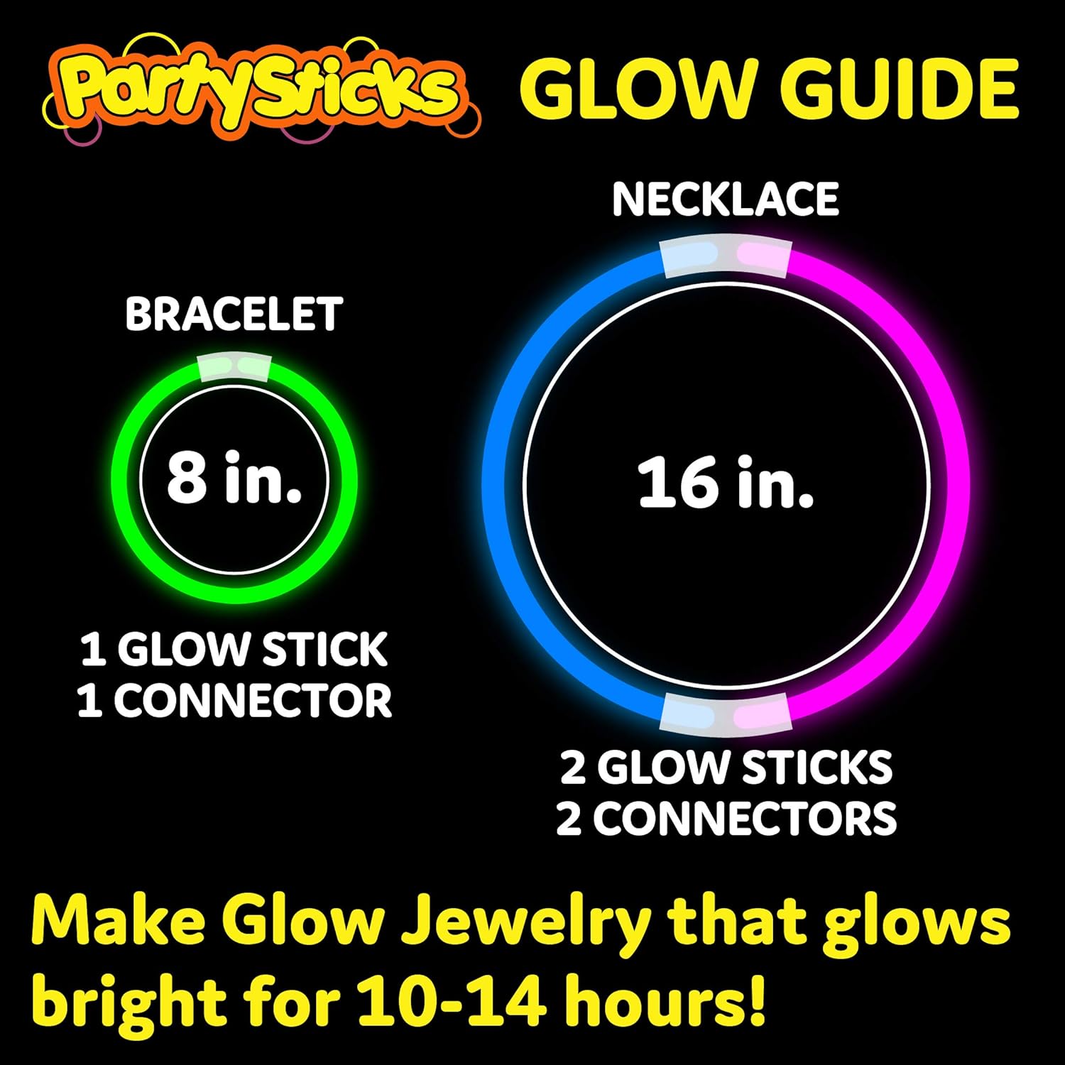 PartySticks Glow Sticks Bulk Party Favors 100pk with Connectors - 8 Inch Glow in the Dark Party Supplies, Neon Party Glow Necklaces and Glow Bracelets: Toys & Games