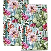 SAYOUZ Watercolor Cactus with Red Flowers 2 Pack Hand Towels for Bathroom, Highly Absorbent Soft Hanging Kitchen Dish Towel Spa Gym Towels for Home Decor & Gift Idea,14"X28"
