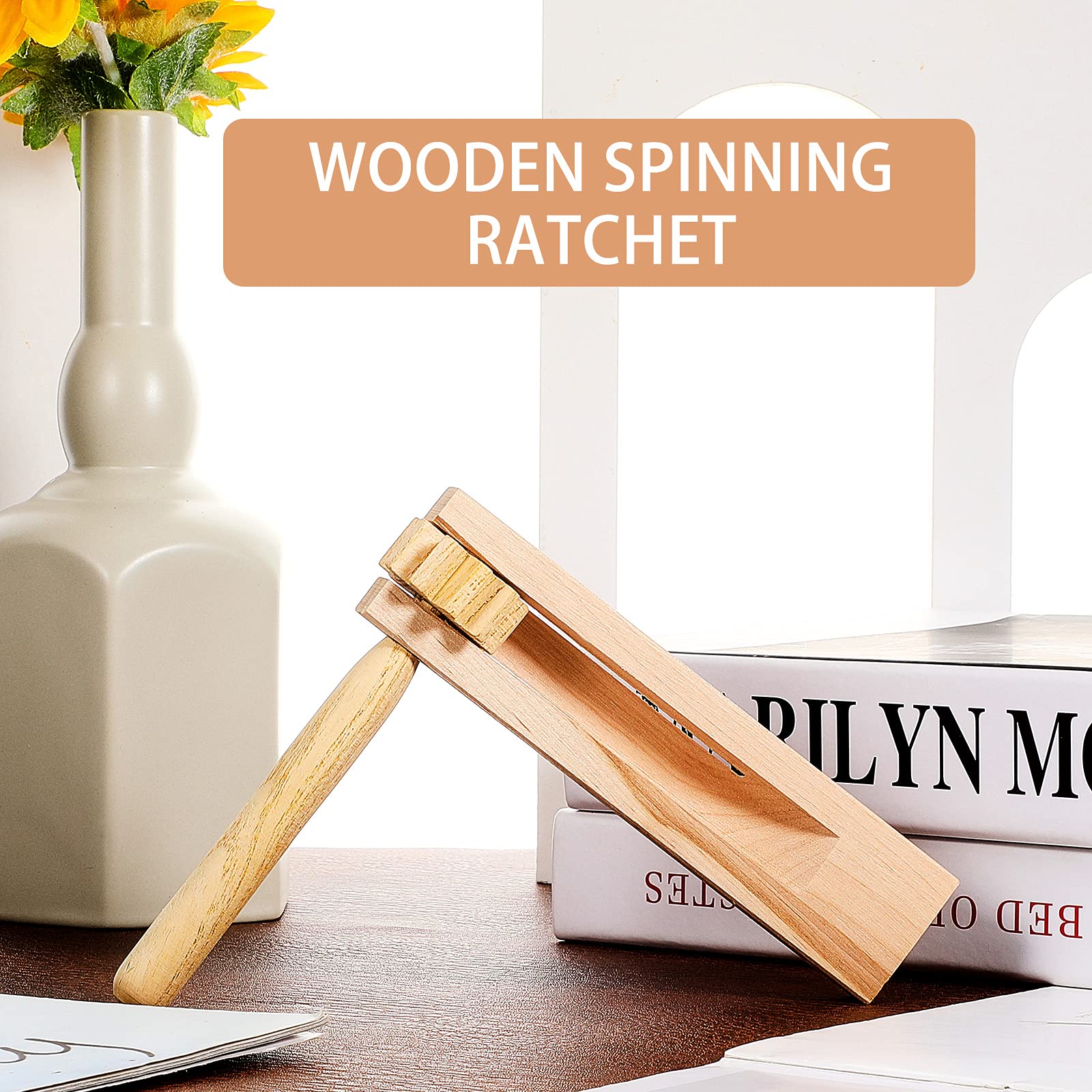 4 Pieces Mexicanas Noise Ratchet Wooden Spinning Ratchet Noise Maker Spinning Rattle Ratchet Wood Traditional Toy for Birthday Present, Party Favor, Sports Events and Christmas Celebrations