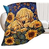 Golden Retriever Blanket Golden Retriever Sunflower Decor Animal Throw Blanket Gifts for Girls Boys Dog Lover Couch Bedding Warm Soft Plush Fleece Flannel Blanket for Kids Adults Men Women 50"X40"