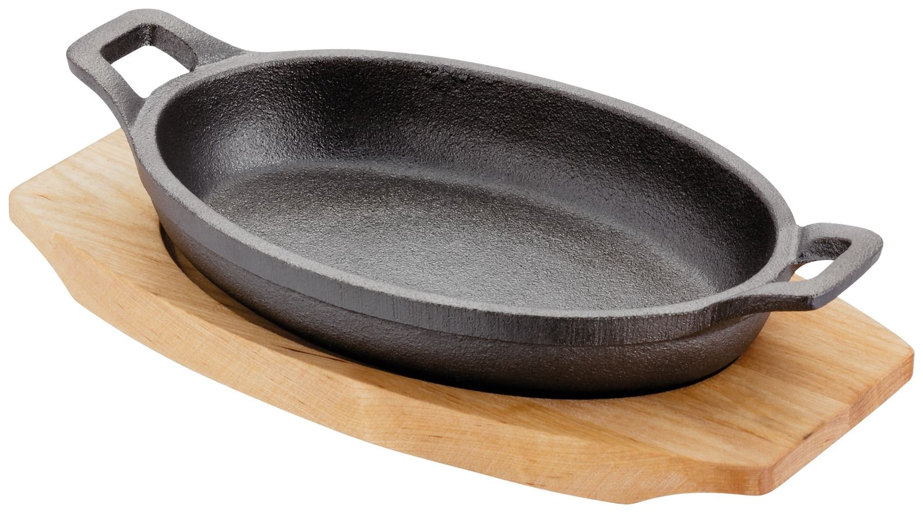 Judge Sizzle & Serve Medium Gratin Dish, Cast Iron Skillet with Wooden Serving Stand, Induction Ready 16cm X 11cm